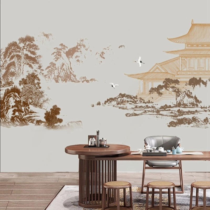 Home Improvement Background - Custom Chinese Abstract Ink Landscape Wall