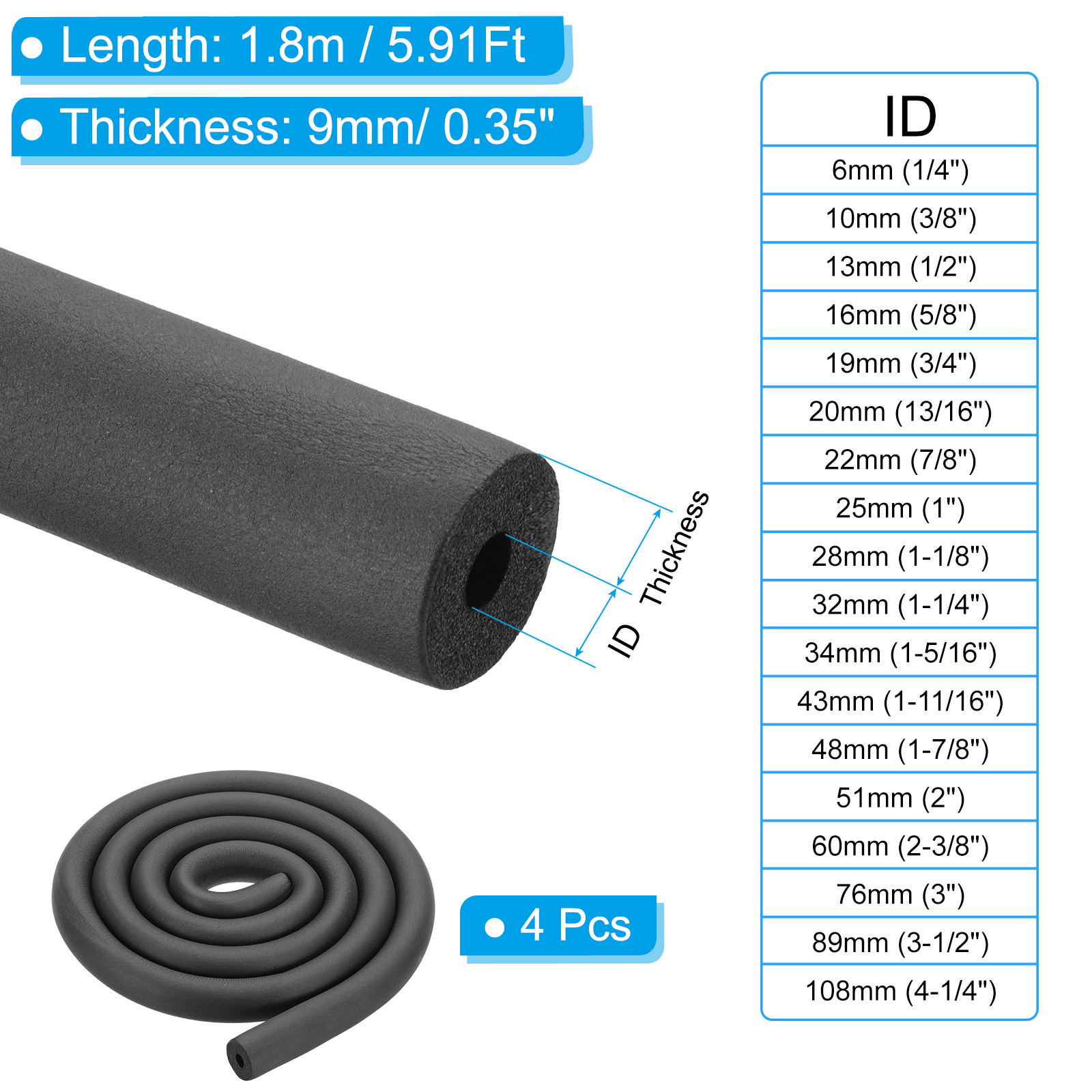 Uxcell 4Pcs 1.8Meters Pipe Ins - Pipe Insulation Foam ulasan dan harga